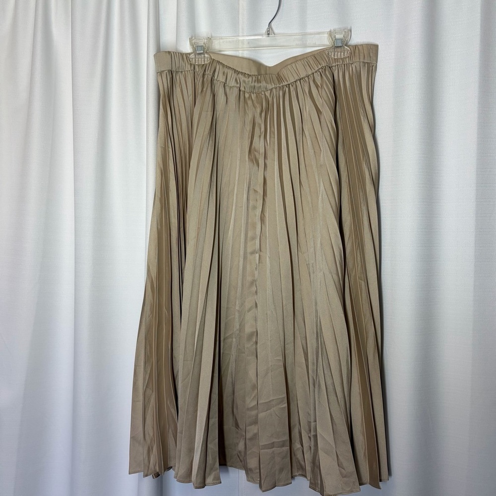 J. Crew Midi Skirt Pleated Champagne Satin Academia Holiday Cocktail Classic XL - Picture 5 of 10